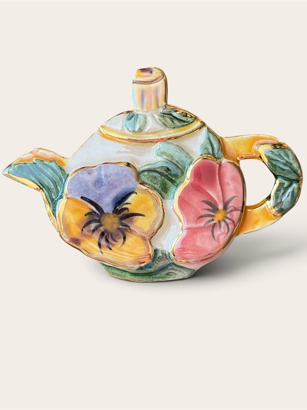 Vintage ceramic handcrafted, teapot brooch